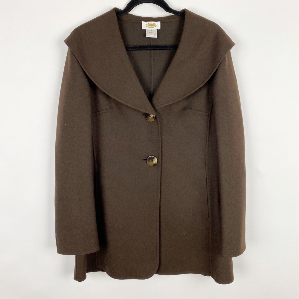 Talbots Wool Shawl Collar Two Button Peacoat Jacket Womens 10 Brown Vintage
